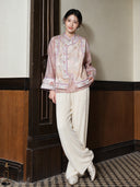 Full-length look featuring the pink-gold vest, smoky pink top and cream trousers.