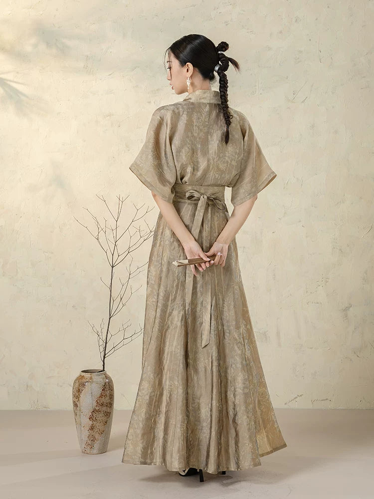 Back view of the Stone Beige Open Front Jacket with self-tie styling.