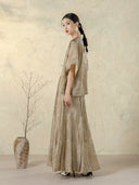 Side profile of the Stone Beige Open Front Jacket showing its relaxed drape.