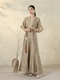 Stone Beige Open Front Jacket styled with a matching wrap skirt.
