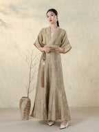 Stone Beige Open Front Jacket styled with a matching wrap skirt.