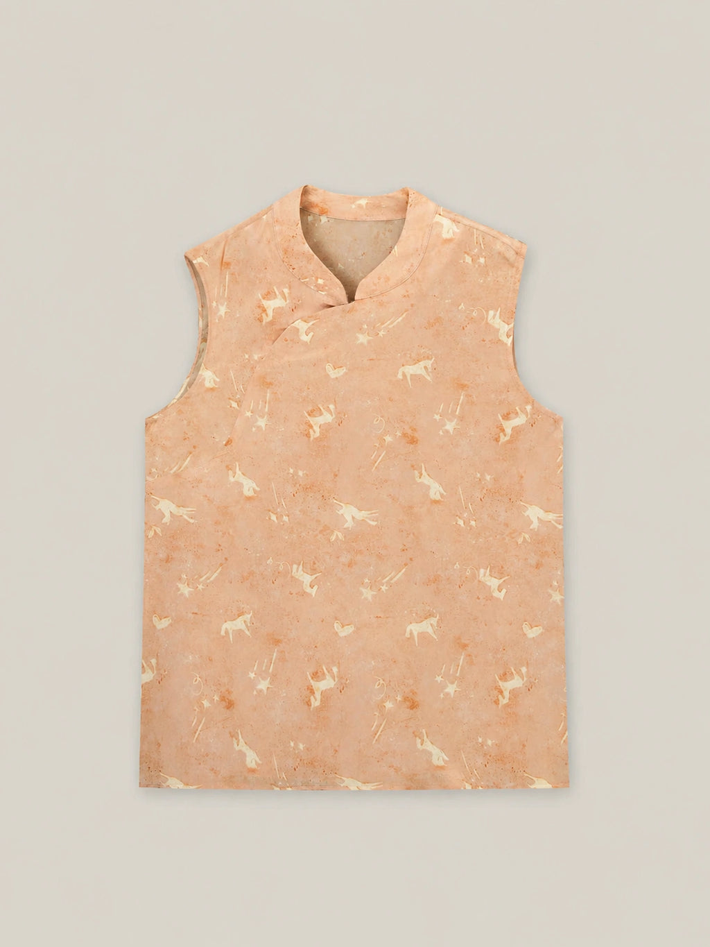 Women's sleeveless Lyocell vest top featuring vintage horse print and modern Chinese inspired design