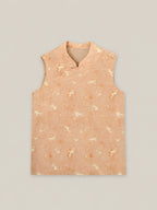 Women's sleeveless Lyocell vest top featuring vintage horse print and modern Chinese inspired design