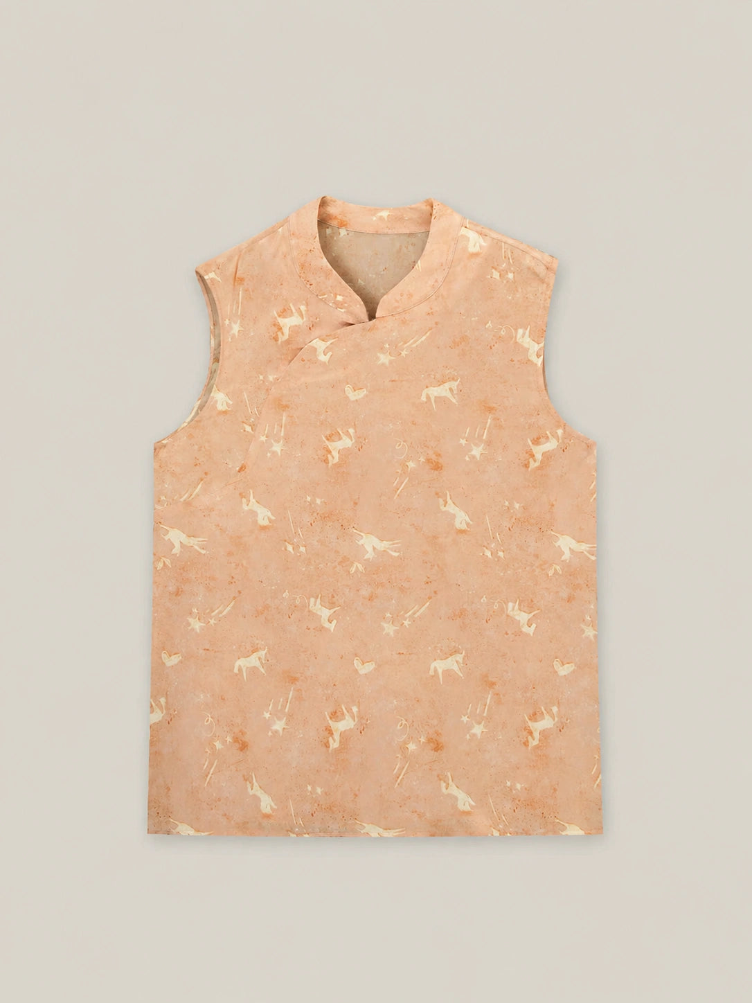 Women's sleeveless Lyocell vest top featuring vintage horse print and modern Chinese inspired design