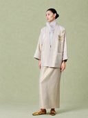 Full-length view of the New Chinese linen jacket and maxi skirt set
