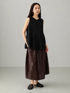 Women's ink black Xiangyunsha mulberry silk sleeveless top featuring elegant drape and relaxed oriental silhouette